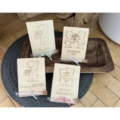 Geldgeschenk kreativ verpacken – Holz Geschenkkarte Bärchen Bär Geburtstag Gutschein Wunscherfüller für Kinder & Erwachsene