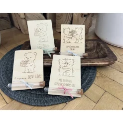 Geldgeschenk kreativ verpacken – Holz Geschenkkarte Bärchen Bär Geburtstag Gutschein Wunscherfüller für Kinder & Erwachsene