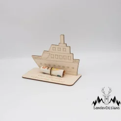 Geldgeschenk Kreuzfahrtschiff - aus Holz personalisiert