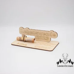 Geldgeschenk Lebenswende - aus Holz personalisiert
