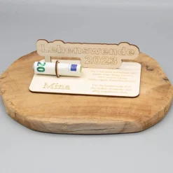 Geldgeschenk Lebenswende - aus Holz personalisiert