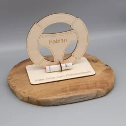 Geldgeschenk Lenkrad - Führerschein - aus Holz personalisiert