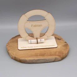 Geldgeschenk Lenkrad - Führerschein - aus Holz personalisiert