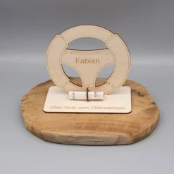 Geldgeschenk Lenkrad - Führerschein - aus Holz personalisiert