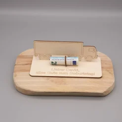 Geldgeschenk LKW - aus Holz personalisiert
