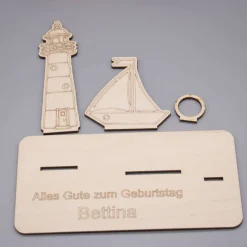 Geldgeschenk Meer - aus Holz personalisiert
