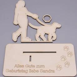 Geldgeschenk mit Hund - aus Holz personalisiert