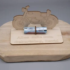 Geldgeschenk mit Moped - aus Holz personalisiert