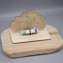 Geldgeschenk Monstertruck - aus Holz personalisiert