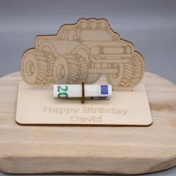 Geldgeschenk Monstertruck - aus Holz personalisiert