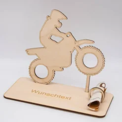 Geldgeschenk Motocross - aus Holz personalisiert