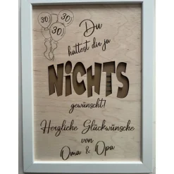 Geldgeschenk Nichts zum 30. Geburtstag Personalisiert, 30er  Bilderrahmen Geburtstagsgeschenk, Geschenkidee, Ho