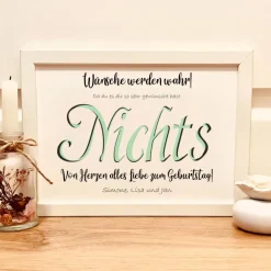 Geldgeschenk Nichts zum Geburtstag – Personalisiertes A4-Bild als originelle Geschenkidee