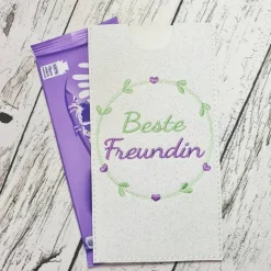 Geldgeschenk oder Schokoladenhülle mit Spruch aus Kunstleder auch für große Tafeln