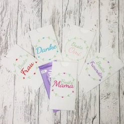 Geldgeschenk oder Schokoladenhülle mit Spruch aus Kunstleder auch für große Tafeln