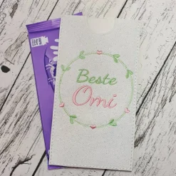 Geldgeschenk oder Schokoladenhülle mit Spruch aus Kunstleder auch für große Tafeln