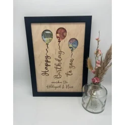 Geldgeschenk personalisiert zum Geburtstag – Bilderrahmen mit Luftballon, Geschenkidee, Geldverpackung, personalisierbar