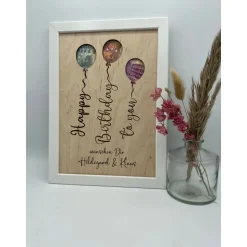 Geldgeschenk personalisiert zum Geburtstag – Bilderrahmen mit Luftballon, Geschenkidee, Geldverpackung, personalisierbar