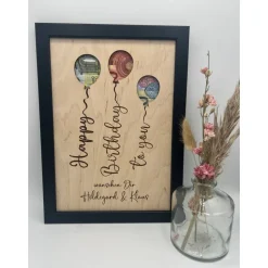Geldgeschenk personalisiert zum Geburtstag – Bilderrahmen mit Luftballon, Geschenkidee, Geldverpackung, personalisierbar