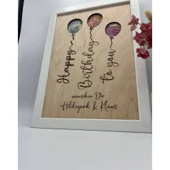Geldgeschenk personalisiert zum Geburtstag – Bilderrahmen mit Luftballon, Geschenkidee, Geldverpackung, personalisierbar