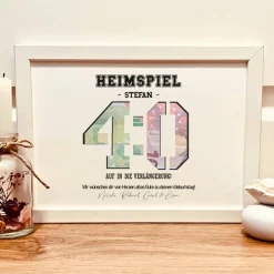 Geldgeschenk personalisiert zum 40. Geburtstag Mann – Fußball Heimspiel Geschenk mit Widmung
