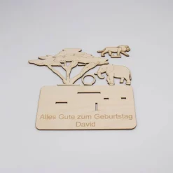 Geldgeschenk Savanne - aus Holz personalisiert