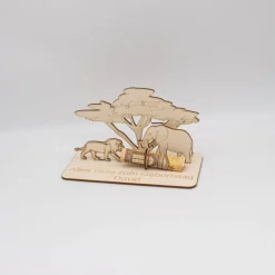 Geldgeschenk Savanne - aus Holz personalisiert