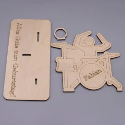 Geldgeschenk Schlagzeug - aus Holz personalisiert