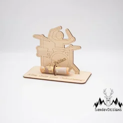 Geldgeschenk Schlagzeug - aus Holz personalisiert