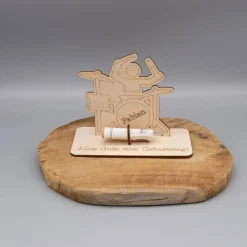 Geldgeschenk Schlagzeug - aus Holz personalisiert