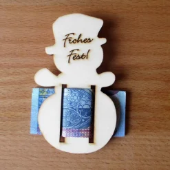 Geldgeschenk Schneemann "Frohes Fest" aus Holz