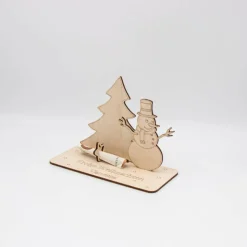 Geldgeschenk Schneemann mit Tannenbaum - aus Holz personalisiert
