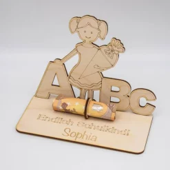 Geldgeschenk Schulanfang Mädchen - aus Holz personalisiert