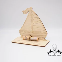 Geldgeschenk Segelboot - aus Holz personalisiert