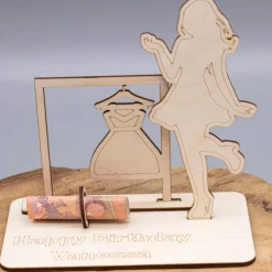 Geldgeschenk Shopping - aus Holz personalisiert