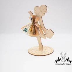 Geldgeschenk Shoppinggirl - aus Holz personalisiert