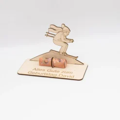 Geldgeschenk Skifahrer - aus Holz personalisiert