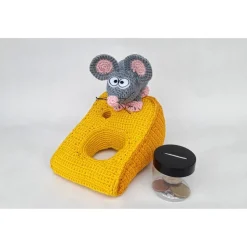 Geldgeschenk Spardose Sparschwein Gutschein Amigurumi Maus Käse Holzplatte Geschenkverpackung Name Individualisierb