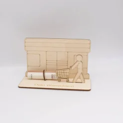 Geldgeschenk Supermarkt - aus Holz personalisiert
