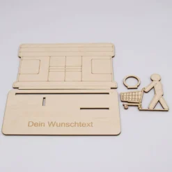 Geldgeschenk Supermarkt - aus Holz personalisiert