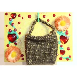 Geldgeschenk TASCHERL GÄNSEBLÜMCHEN Collage auf einer Malplatte inklusive Staffelei und einer kleinen Wolltasche