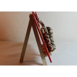 Geldgeschenk TASCHERL MIT HERZEN Collage auf einer Malplatte inklusive Staffelei und einer kleinen Wolltasche