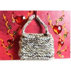 Geldgeschenk TASCHERL MIT HERZEN Collage auf einer Malplatte inklusive Staffelei und einer kleinen Wolltasche