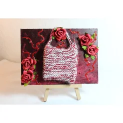 Geldgeschenk TASCHERL ROSEN Collage auf einer Malplatte inklusive Staffelei und einer kleinen Wolltasche - Ge