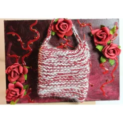 Geldgeschenk TASCHERL ROSEN Collage auf einer Malplatte inklusive Staffelei und einer kleinen Wolltasche - Ge