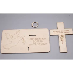 Geldgeschenk Taufe - aus Holz personalisiert