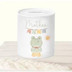 Geldgeschenk Taufe personalisiert, Spardose Kind Frosch mit Namen, Sparschwein Tiere, Sparbüchse Taufe, Geschenk
