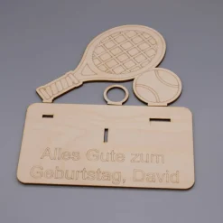 Geldgeschenk Tennis - aus Holz personalisiert