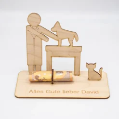 Geldgeschenk Tierarzt - aus Holz personalisiert