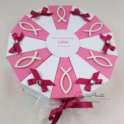 Geldgeschenk Torte Taufe Kommunion ROSA-WEISS
